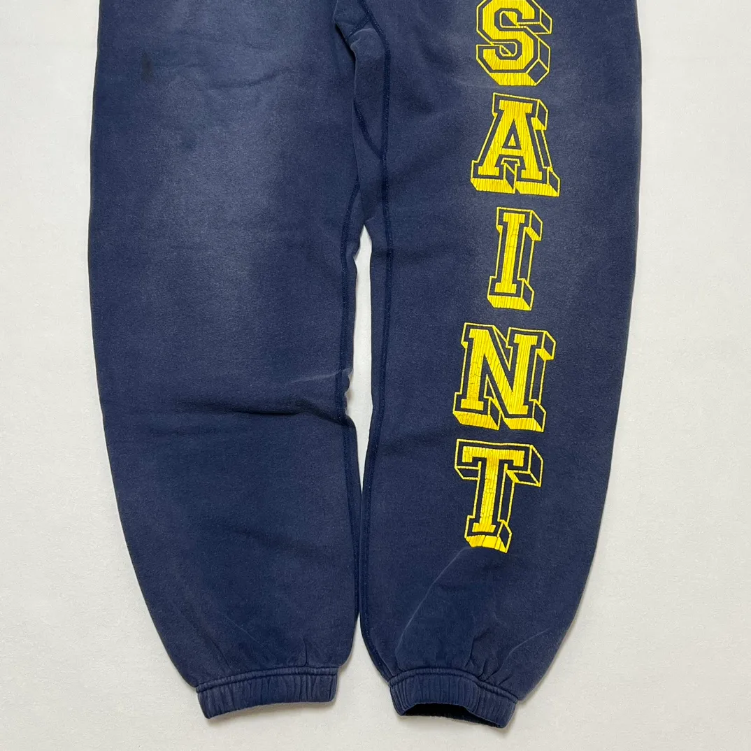 SAINT M×××××× ANGEL SWEATER PANTS/NAVY Angel Reborn Blue Sweatpants Washed Blue S-XL Assute Garment Dyeing Full Clothes Water Fading Dirty and Distressed New Vintage Ceiling God Cut Original Same Style